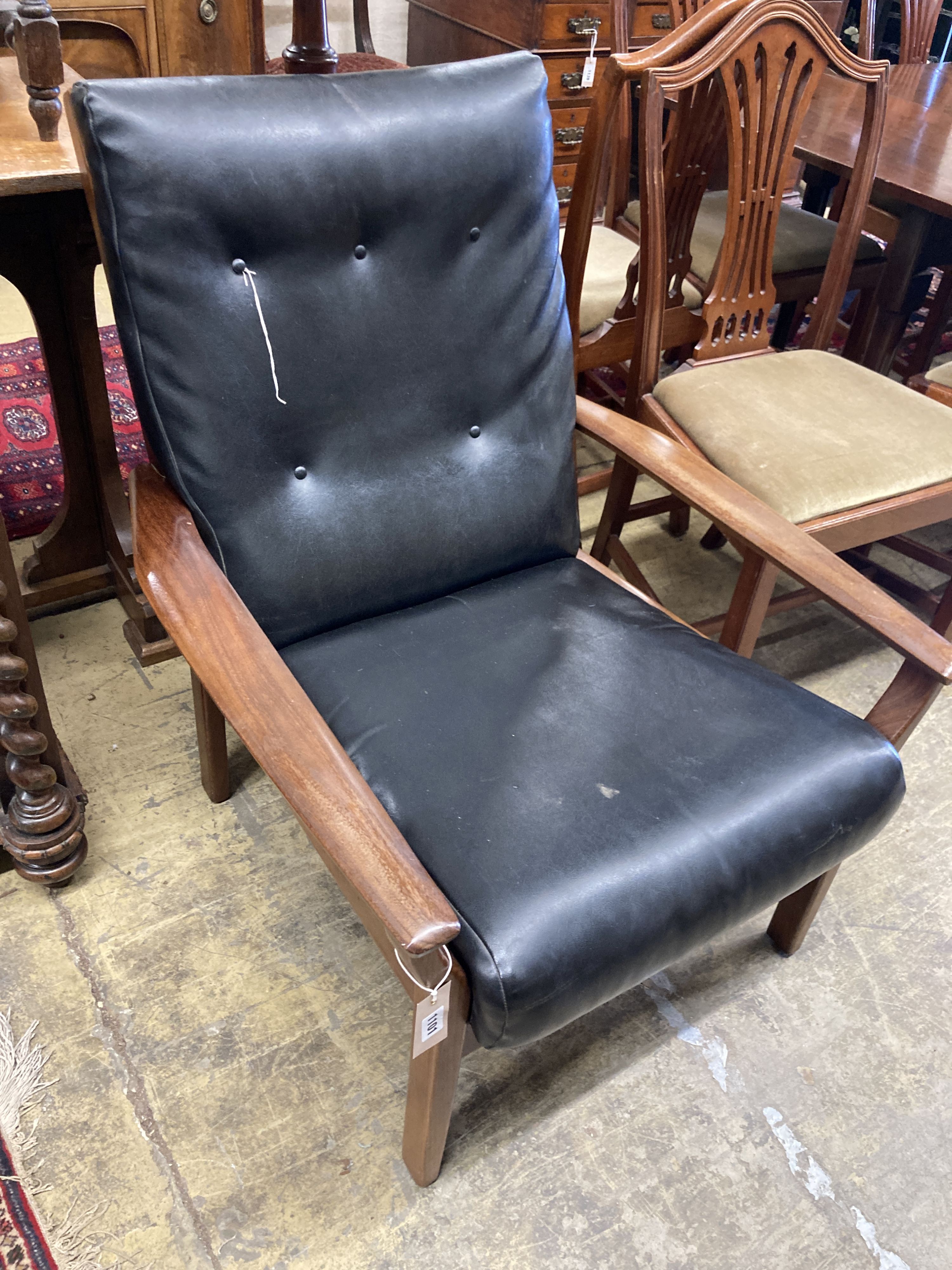 A mid century design teak armchair, width 70cm, depth 80cm, height 86cm